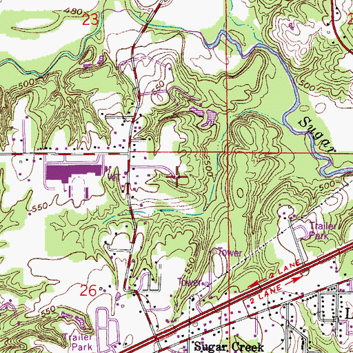 Topographic Map of Township of Sugar Creek, IN