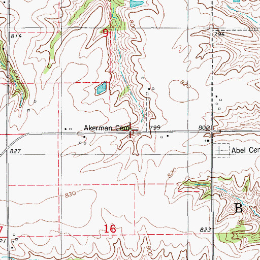 Topographic Map of Akerman Cemetery, IA