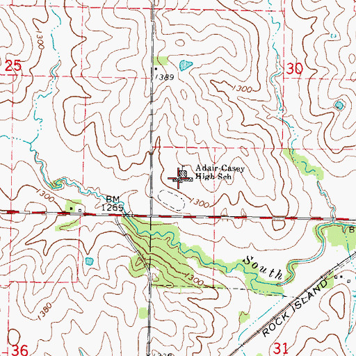 Topographic Map of Adair - Casey Junior - Senior High School, IA