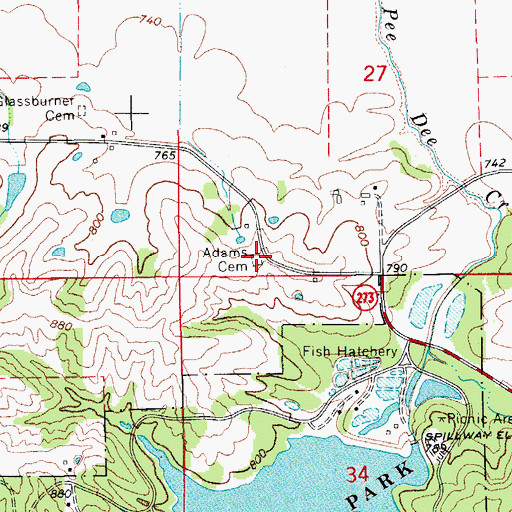 Topographic Map of Adams Cemetery, IA