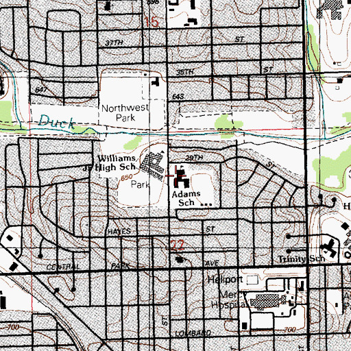 Topographic Map of Adams Elementary School, IA