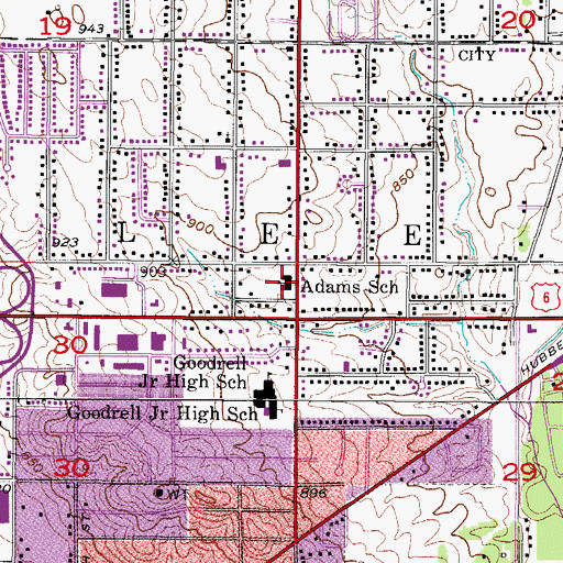 Topographic Map of Adams School, IA