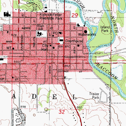 Topographic Map of Adel, IA
