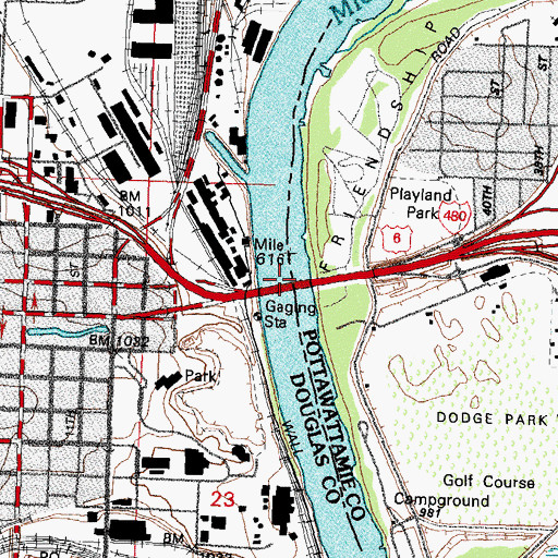 Topographic Map of Ak Sar Ben Bridge, IA