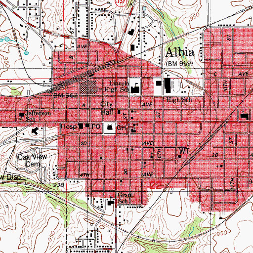 Topographic Map of Albia, IA