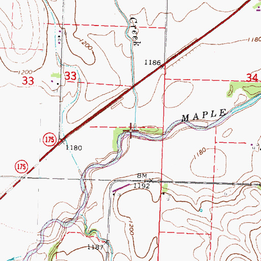 Topographic Map of Aldrich Creek, IA