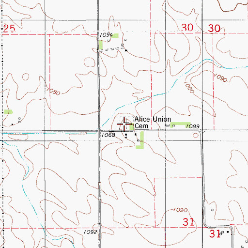 Topographic Map of Alice Union Cemetery, IA