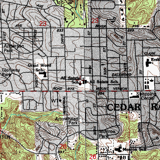 Topographic Map of All Saints School, IA