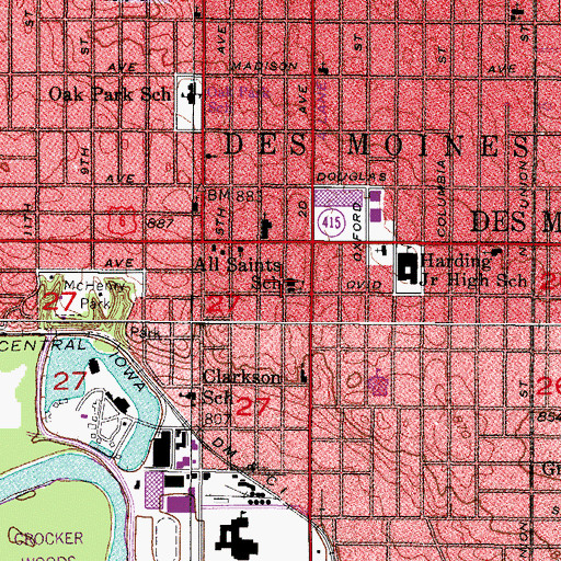 Topographic Map of All Saints School, IA