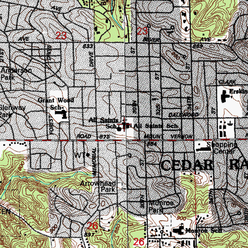 Topographic Map of All Saints School, IA