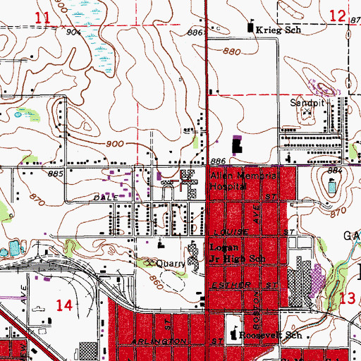 Topographic Map of Allen Hospital, IA