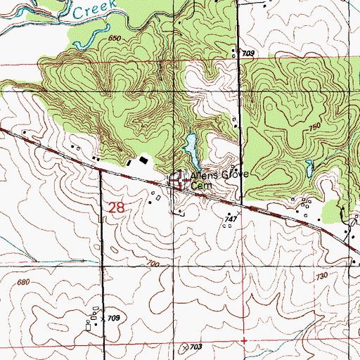 Topographic Map of Allens Grove Cemetery, IA