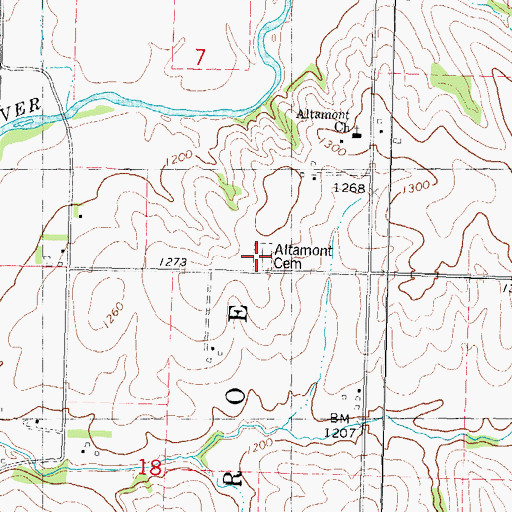 Topographic Map of Altamont Cemetery, IA