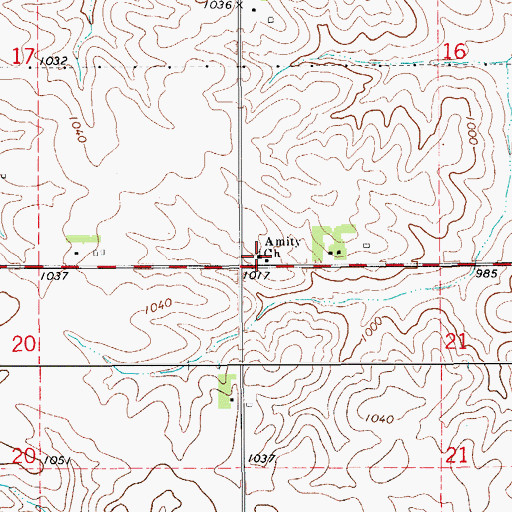 Topographic Map of Amity Church, IA
