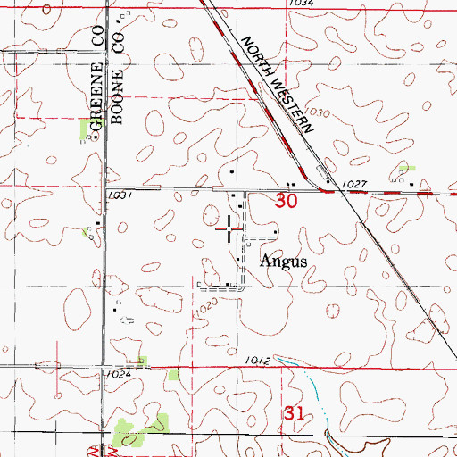 Topographic Map of Angus, IA