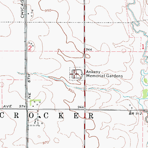 Topographic Map of Ankeny Memorial Gardens, IA