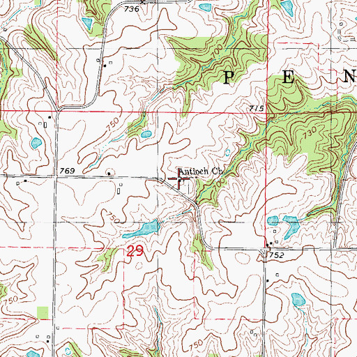 Topographic Map of Antioch Cemetery, IA