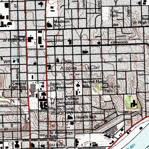 Topographic Map of Antoine LeClair, IA