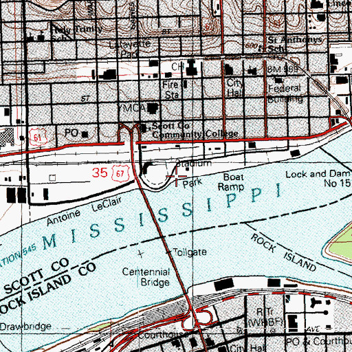 Topographic Map of Antoine LeClair Park, IA