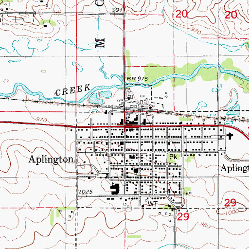 Topographic Map of Aplington, IA