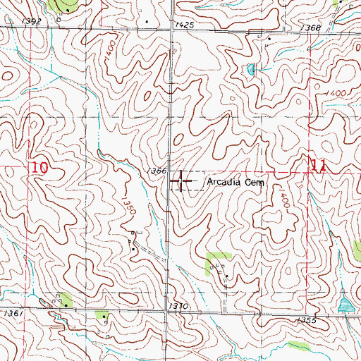 Topographic Map of Arcadia Cemetery, IA