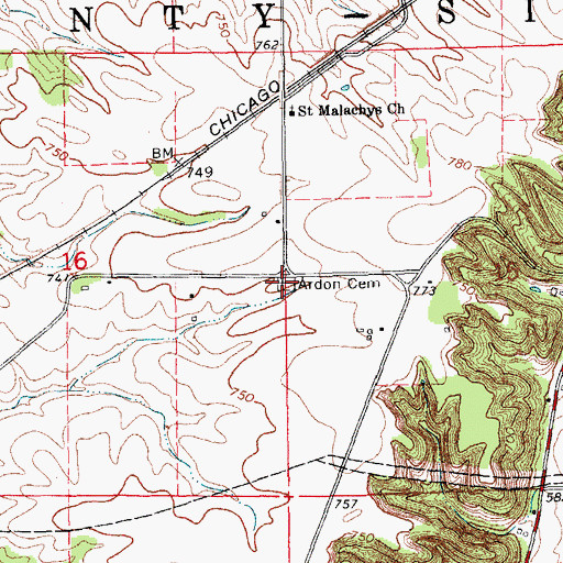 Topographic Map of Ardon Cemetery, IA