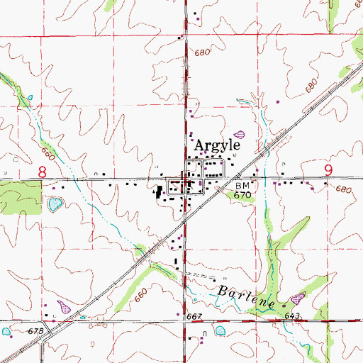 Topographic Map of Argyle, IA