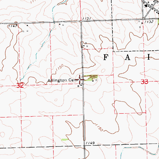 Topographic Map of Arlington Cemetery, IA