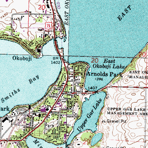 Topographic Map of Arnolds Park, IA