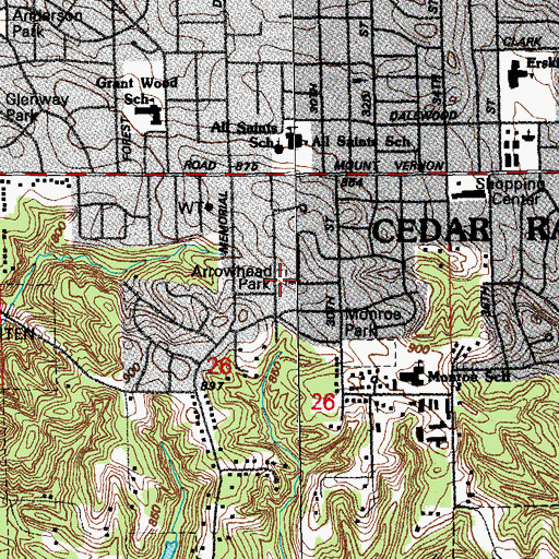 Topographic Map of Arrowhead Park, IA