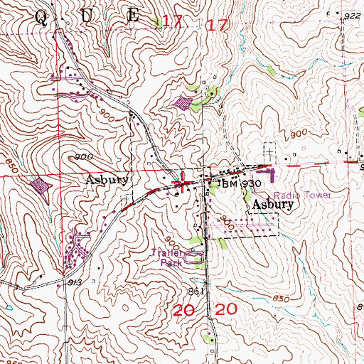 Topographic Map of Asbury, IA