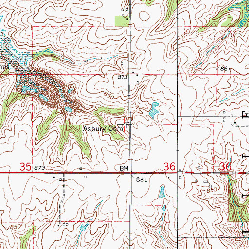Topographic Map of Asbury Cemetery, IA