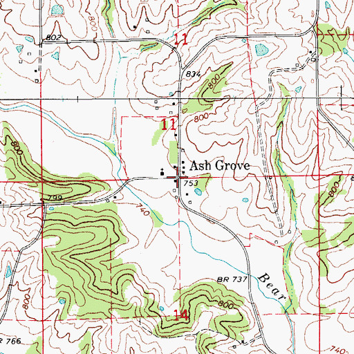 Topographic Map of Ash Grove, IA