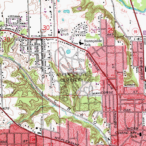 Topographic Map of Aspen Grove Cemetery, IA