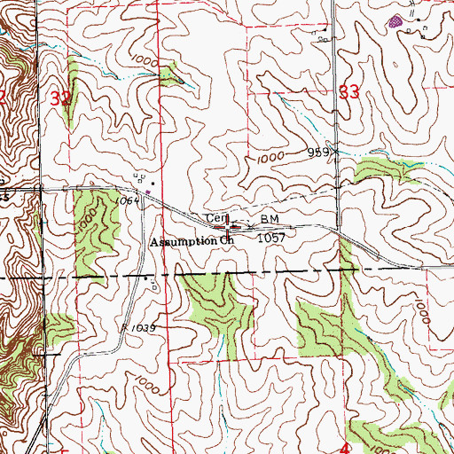 Topographic Map of Assumption Church, IA