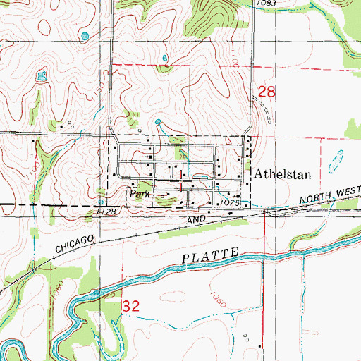 Topographic Map of Athelstan, IA