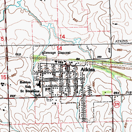 Topographic Map of Atkins, IA