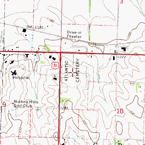Topographic Map of Atlantic Cemetery, IA