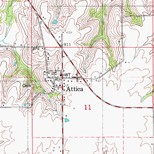 Topographic Map of Attica, IA