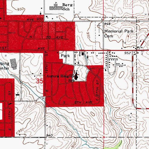 Topographic Map of Aurora Heights Elementary School, IA