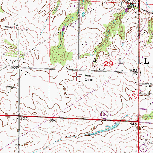 Topographic Map of Avon Cemetery, IA