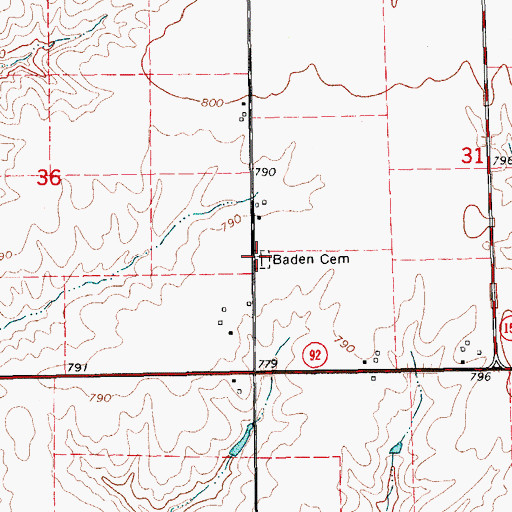 Topographic Map of Baden Cemetery, IA