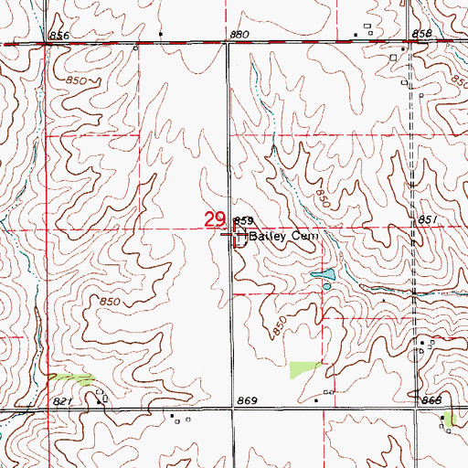 Topographic Map of Bailey Cemetery, IA