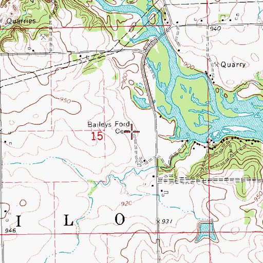 Topographic Map of Baileys Ford Cemetery, IA