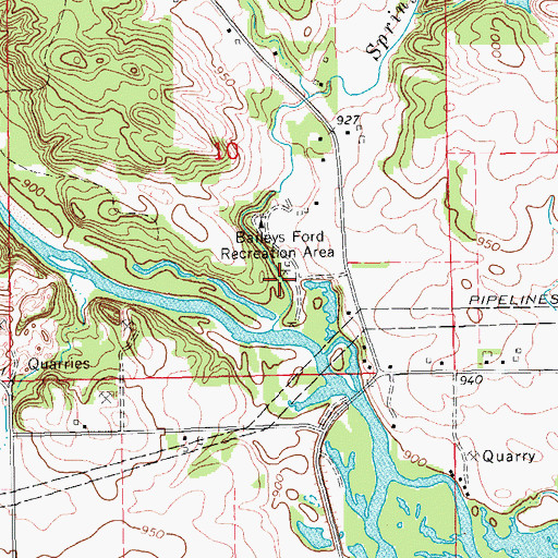 Topographic Map of Baileys Ford Recreation Area, IA