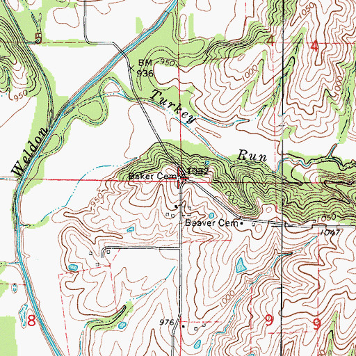 Topographic Map of Hall Cemetery, IA