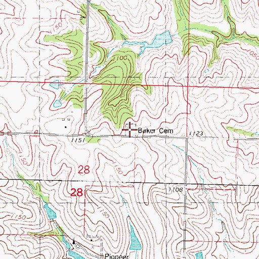 Topographic Map of Baker Cemetery, IA
