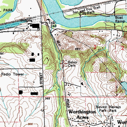 Topographic Map of Baker Cemetery, IA