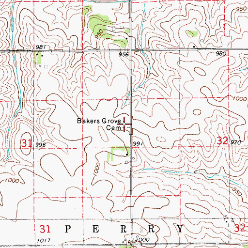 Topographic Map of Bakers Grove Cemetery, IA