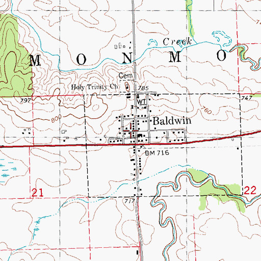 Topographic Map of Baldwin, IA